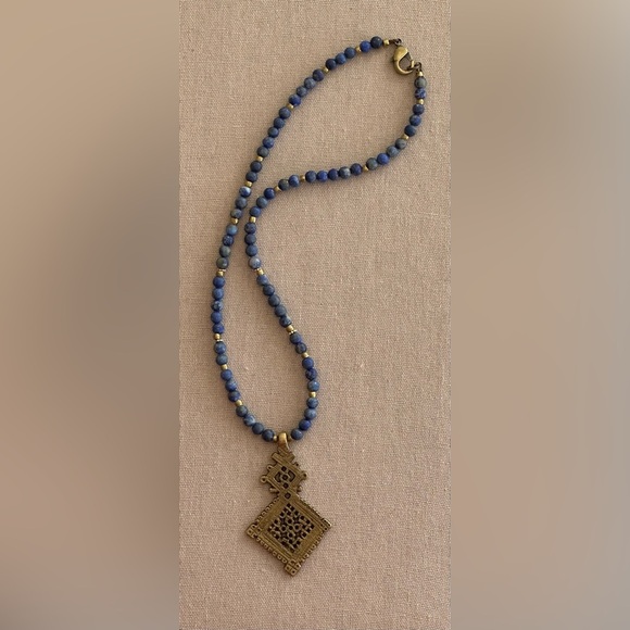 26 inch Lapis Lazuli Gemstone and brass bead necklace NWOT - Picture 9 of 12